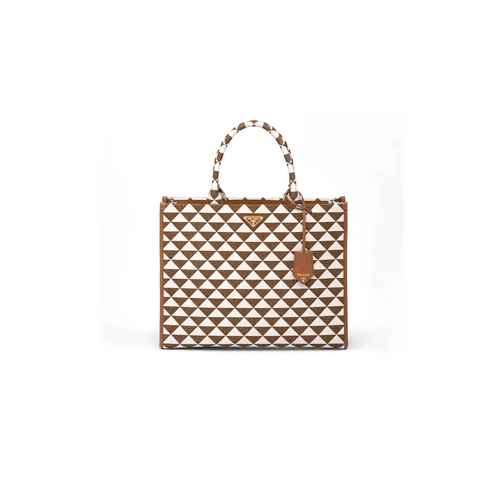 large Pra*a symbole jacquard fabric handbag