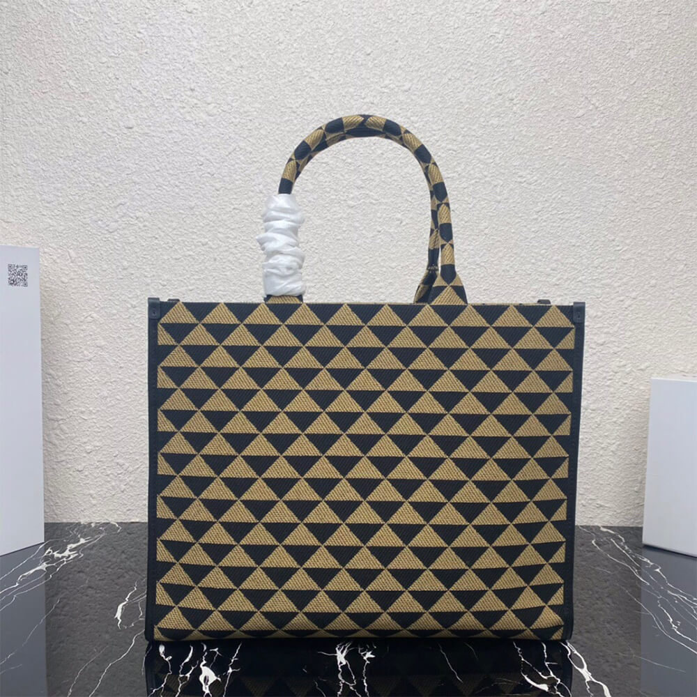 large Pra*a symbole jacquard fabric handbag